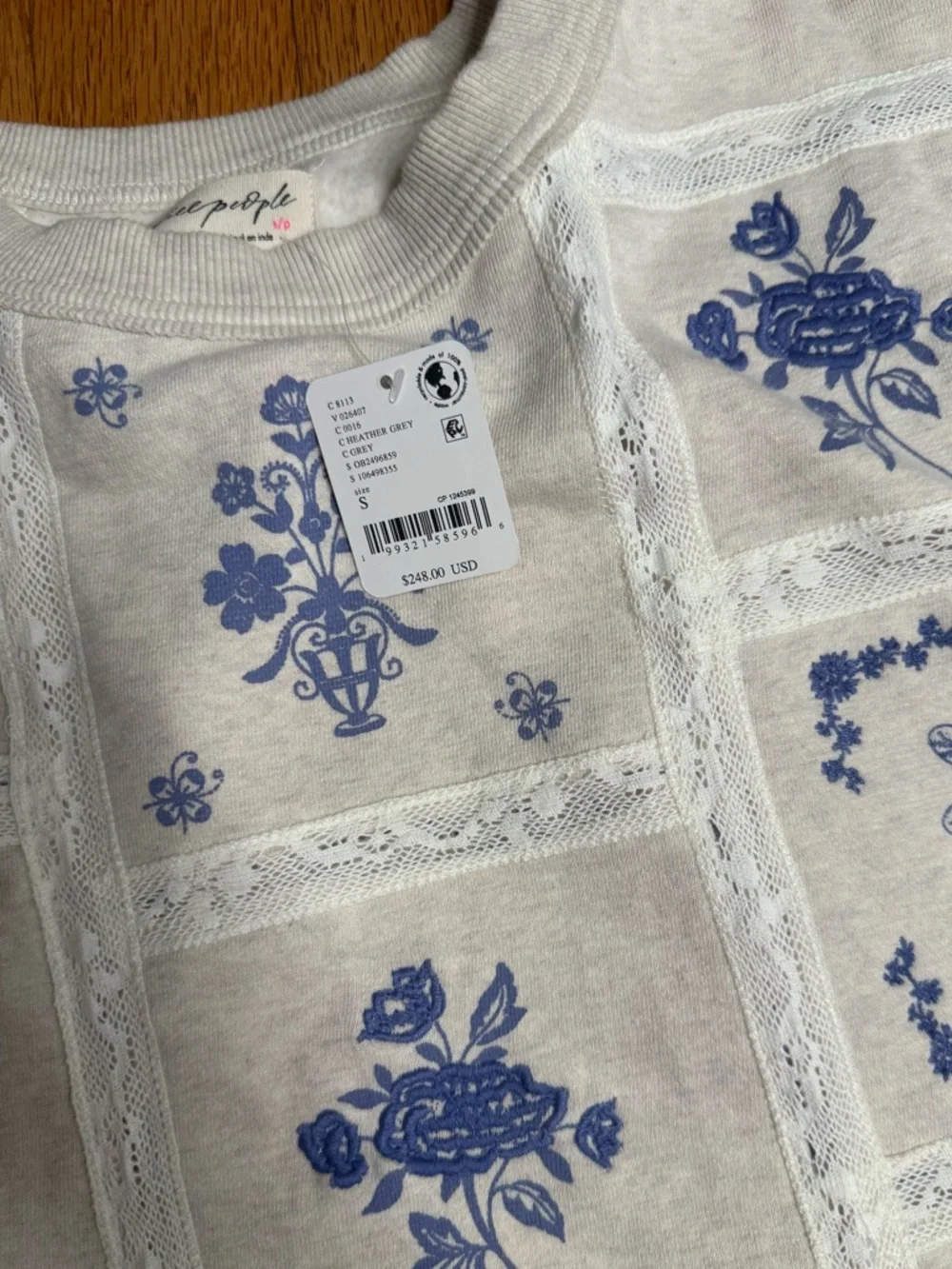 NWT Free People Rudy Lace Embroidered Sweatshirt size S - Picture 6 of 9